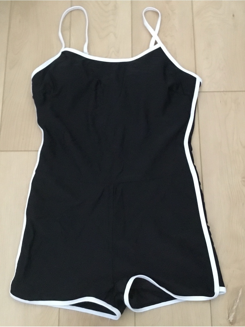 Black Swimwear One Piece with White Trim